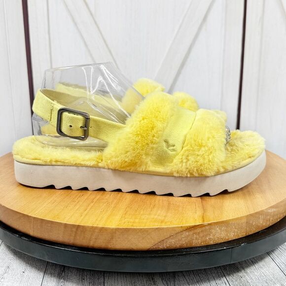 Koolaburra by Ugg Fuzz’d Out Faux Fur Sandals Yellow 9 Slingback - Picture 1 of 10